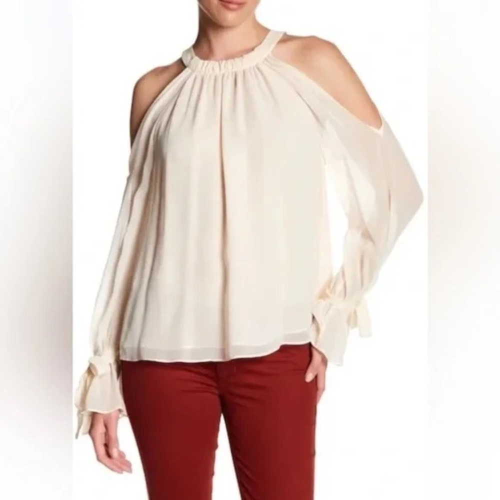 NEW BCBG MAXAZRIA CREAM FATIMA COLD-SHOULDER HALTER TOP  XS NWOT​